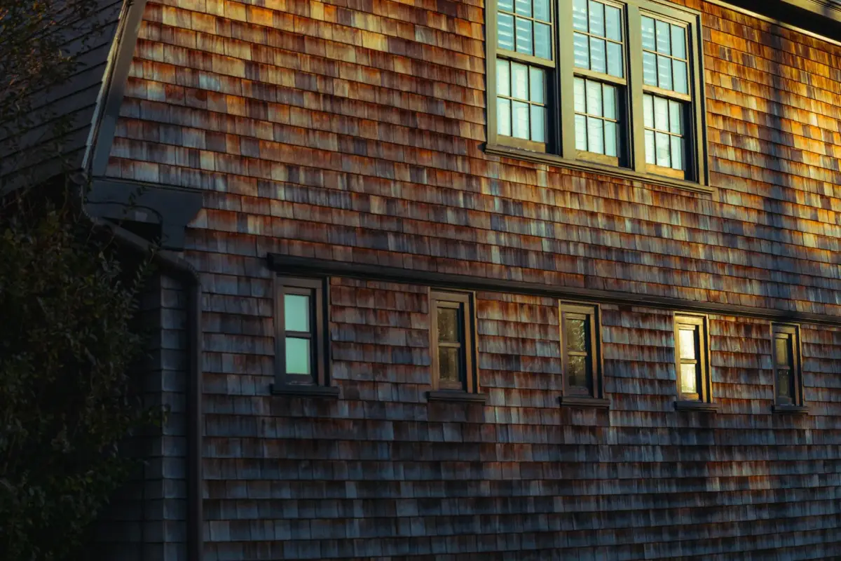 Cedar shingle estate home exterior in Water Mill, NY